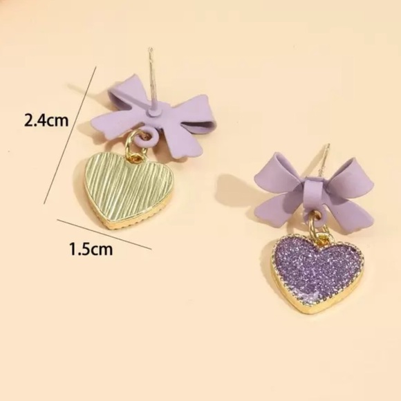 Heart Bow Glitter Earrings NWT - Picture 7 of 16